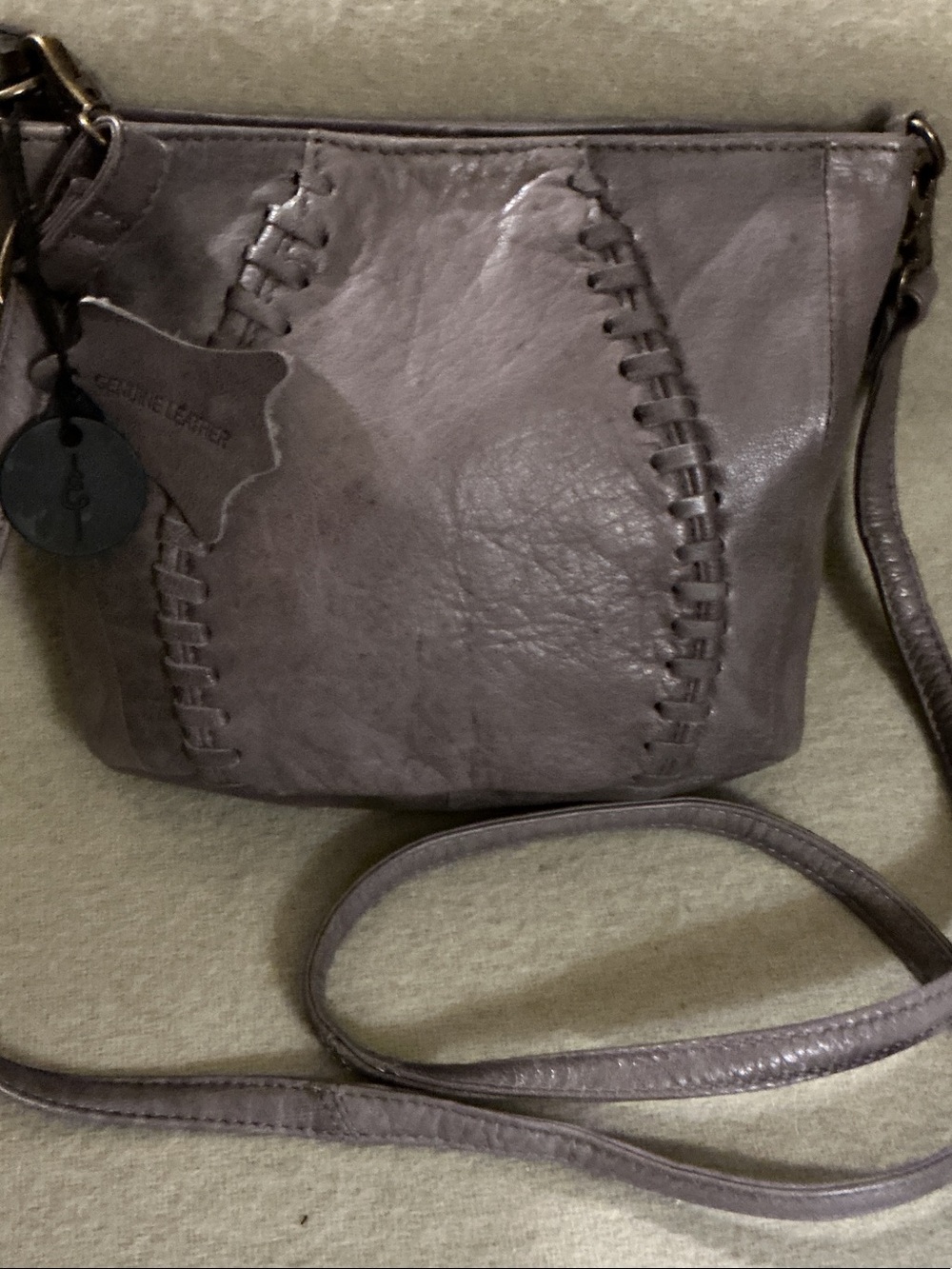 Whipstitch Leather Crossbody Bag in Taupe